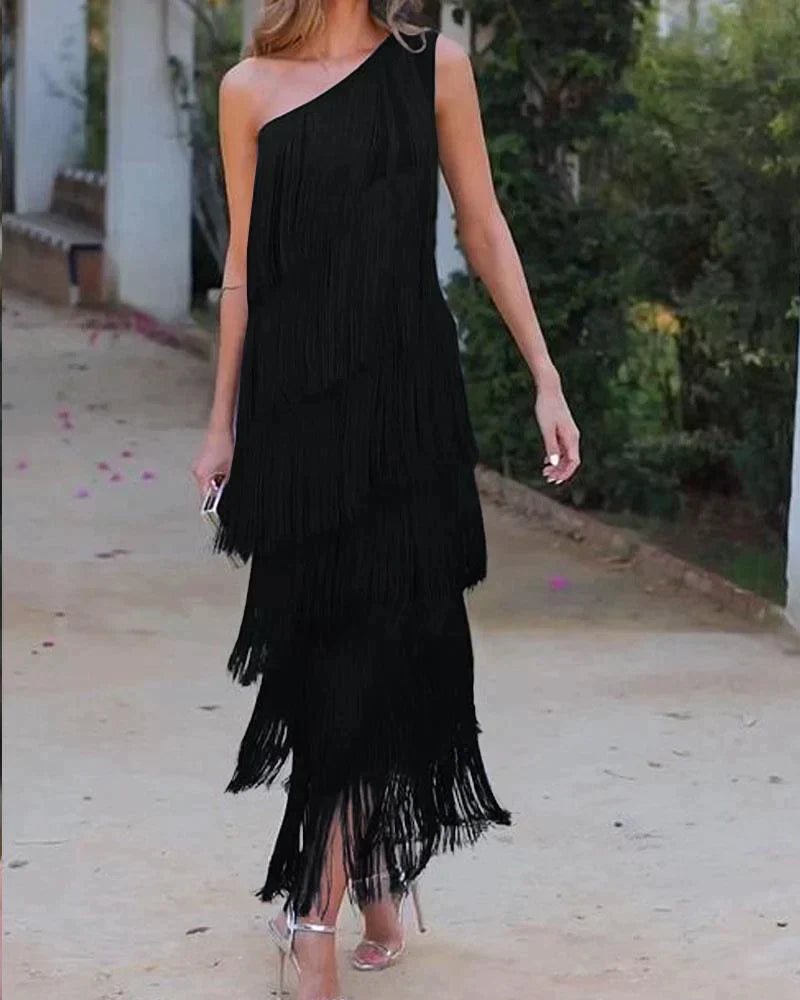 Faryne™ Midnight Elegance Fringe Dress