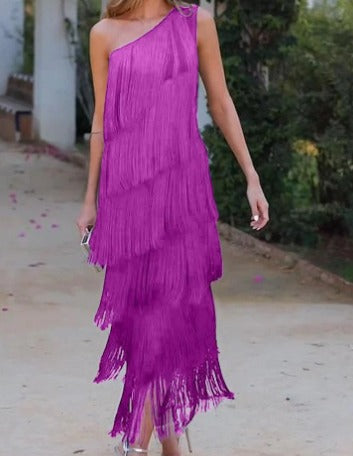 Faryne™ Midnight Elegance Fringe Dress