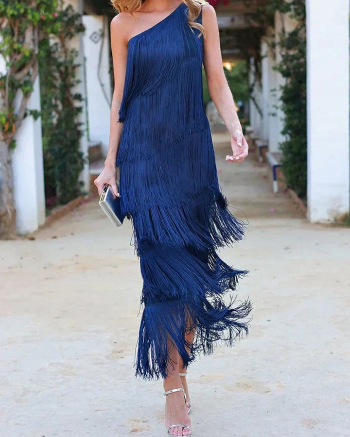 Faryne™ Midnight Elegance Fringe Dress